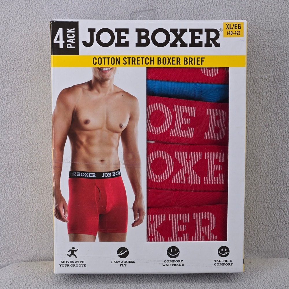 Joe Boxer New XL 4-Pack Cotton Stretch Boxer Briefs Mens Red Blue 4PKBB292